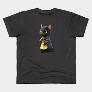 black cat geometric Kids T-Shirt